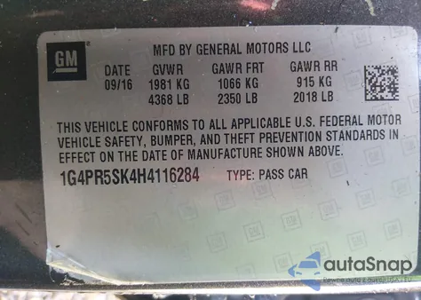 2017 Buick Verano Sport Touring from USA, damaged, VIN 1G4PR5SK4H4116284